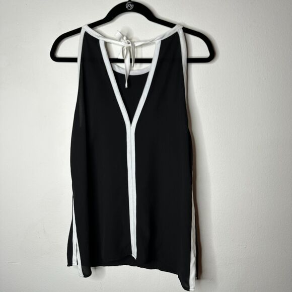 FATE Black & White Lined Stripe Tie Side Back Flowy Halter Blouse Top Small - Picture 6 of 12